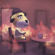 An Animal Crossing recreation of the This Is Fine dog meme using custom fire effects with the polish tool.